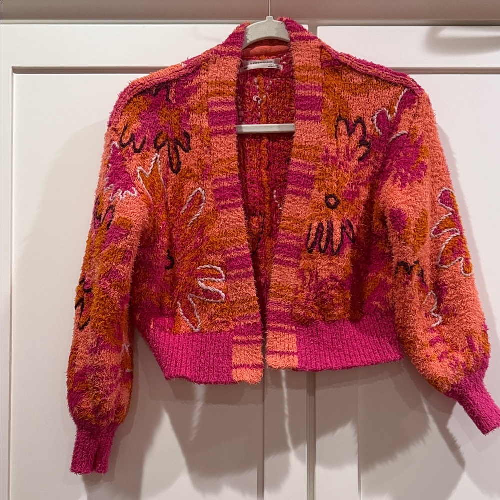 Anthropologie Pink and Orange Textured Cardigan
